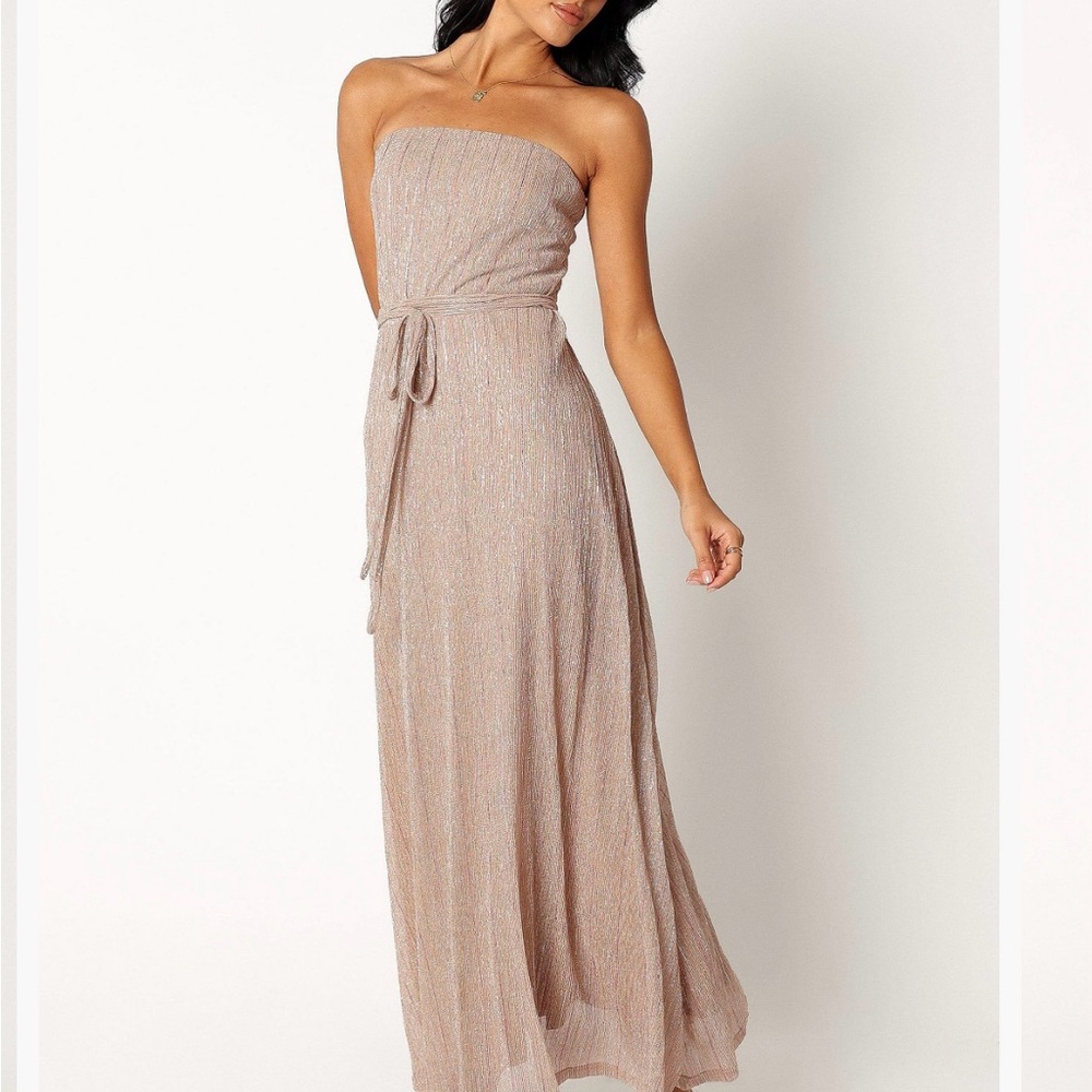 Petal & Pup Strapless Taupe Maxi Dress
